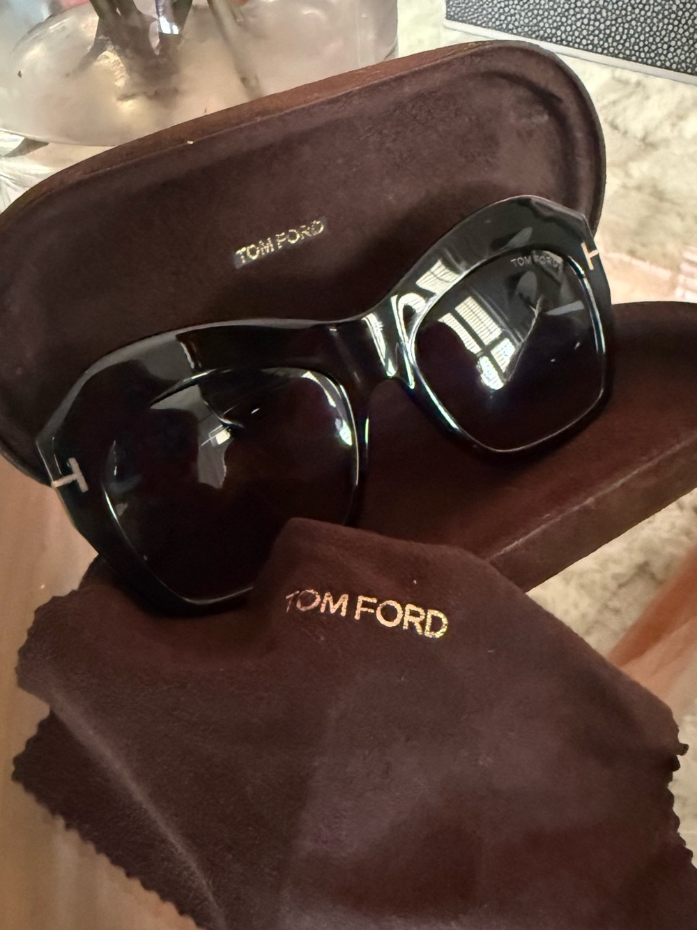 Tom Ford Glossy Black Oversized Square Sunglasses